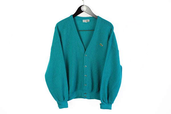 Vintage Lacoste Cardigan XLarge made in France 90s green button sweater