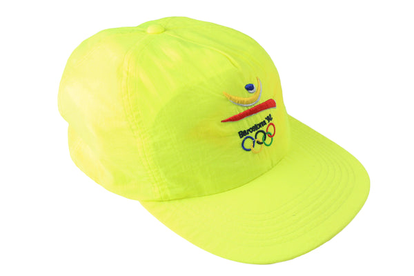 Vintage Barcelona 1992 Olympic Games Cap yellow acid big logo 90s retro sport hat classic rare 