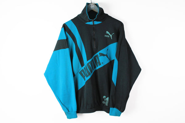 Vintage Puma Large blue black sweatshirt 90s sport jumper half zip