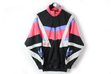 Vintage Adidas Track Jacket Medium / Large black pink multicolor 90s sport style windbreaker full zip