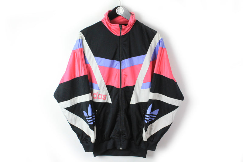 Vintage Adidas Track Jacket Medium / Large black pink multicolor 90s sport style windbreaker full zip