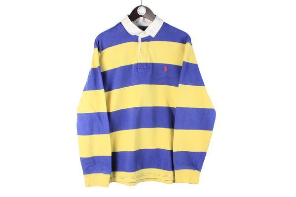 Vintage Polo by Ralph Lauren Rugby Shirt XLarge blue yellow 90s retro collared sweatshirt classic jumper hip hop USA style