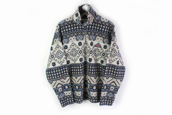 Vintage Fleece 1/4 Zip Large gray abstract pattern 90s sport style sweater