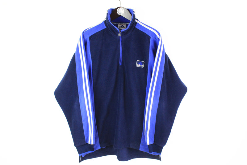 Vintage Adidas Fleece 1/4 Zip XLarge navy blue 90s sport style sweater