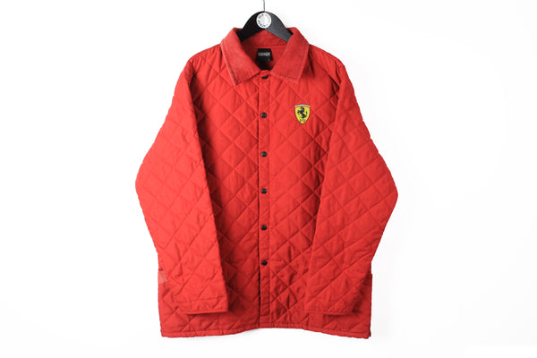 Vintage Ferrari Quilted Jacket XLarge red classic 90s Michael Schumacher retro style Formula 1 F1 racing luxury jacket