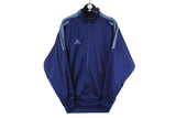 Vintage Adidas Track Jacket XLarge size men's blue basic training windbreaker front small logo 90's 80's athletic authentic clothing full zip long sleeve