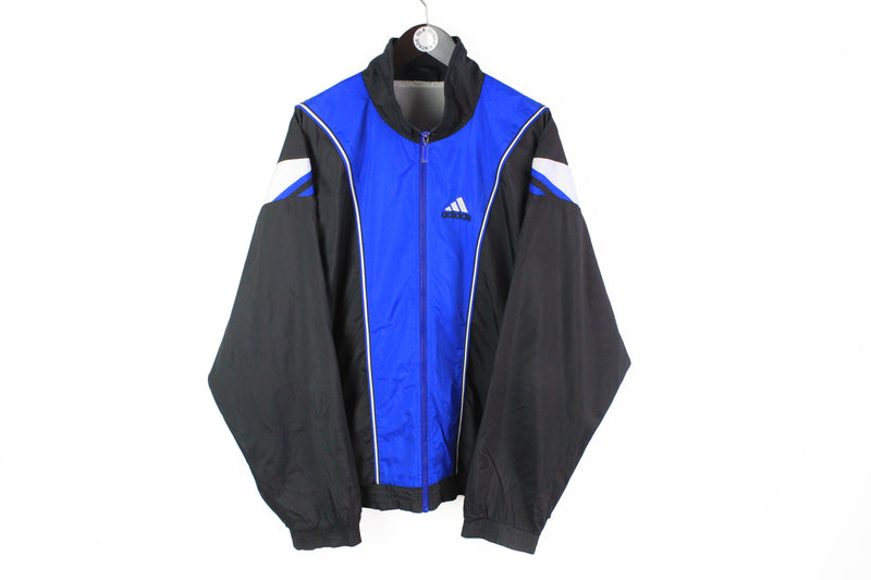 Vintage Adidas Track Jacket XXLarge blue black full zip 90s retro style windbreaker