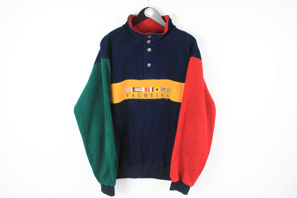 Vintage Yachting Fleece Large multicolor 90s big logo snap button retro style sweater