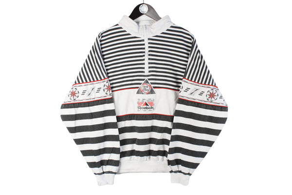 Vintage Reebok Sweatshirt Large black white stripped pattern 90s retro jumper oversize 