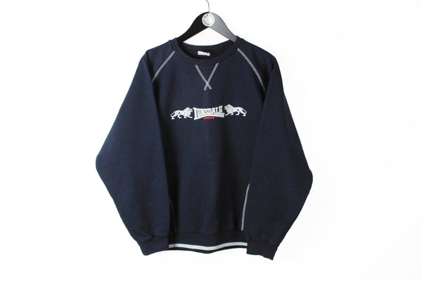Vintage Lonsdale Sweatshirt Medium navy blue big logo 90s sport style London hooligans crewneck