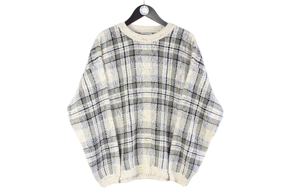 Vintage Northern Sweater Large plaid white 90s retro crewneck pullover jumper
