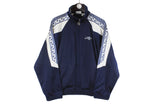 Vintage Diadora Track Jacket Medium size men's blue basic training windbreaker front small logo 90's 80's athletic authentic clothing full zip long sleeve