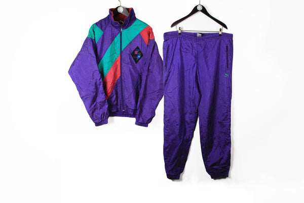 Vintage Puma Tracksuit Medium / Large 90s purple multicolor retro style sport suit