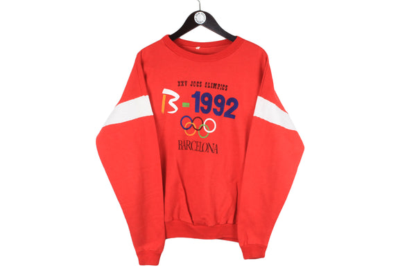 Vintage Olympic Games 1992 Barcelona Sweatshirt Large size sport athletic authentic big logo 90's 80's rare retro red pullover long sleeve cotton training jumper streetstyle