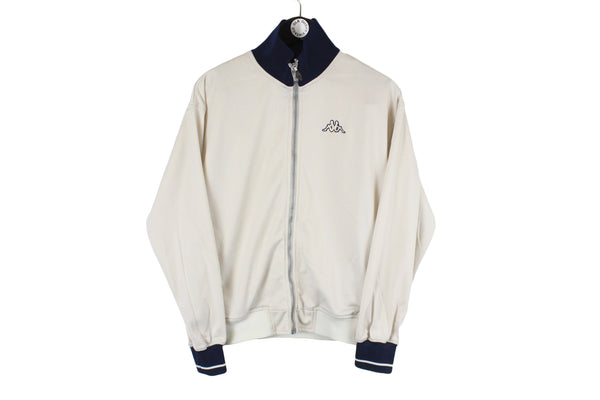 Vintage Kappa Track Jacket Small size men's beige basic training windbreaker front small logo 90's 80's athletic authentic clothing full zip long sleeve
