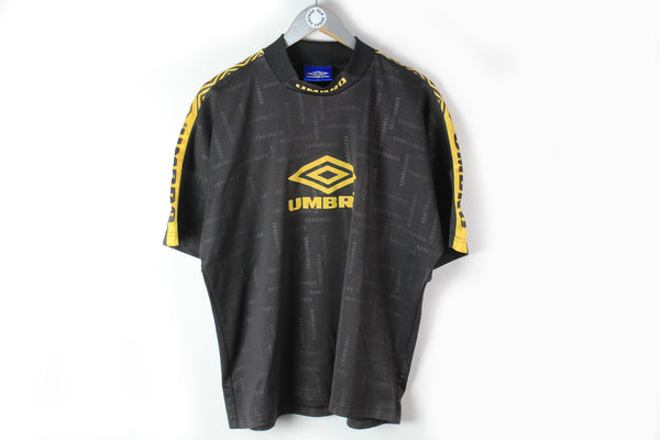 Vintage Umbro T-Shirt XLarge black yellow monogram big logo 90s sport jersey
