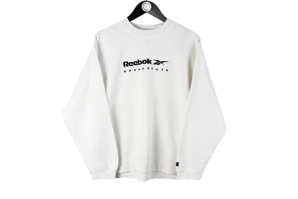 Vintage Reebok Sweatshirt Women's Large white big logo 90s retro sport jumper crewneck 