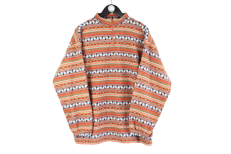Vintage Fleece 1/4 Zip Medium abstract pattern 90s retro sweater orange bright jumper