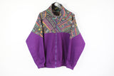 Vintage Fleece Full Zip Medium purple 90s multicolor sweater 90s ski style jumper crazy pattern