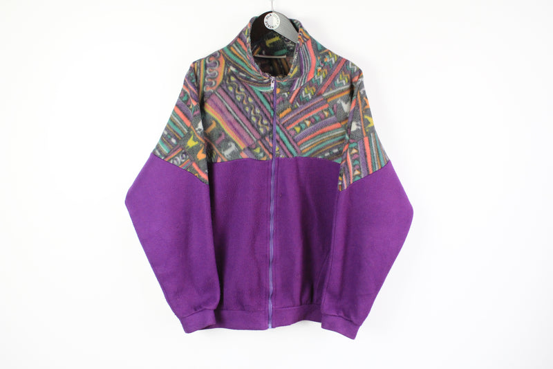 Vintage Fleece Full Zip Medium purple 90s multicolor sweater 90s ski style jumper crazy pattern