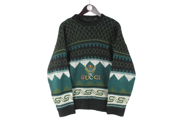 Vintage Gucci Bootleg Sweater Medium green black big logo embroidery retro pullover jumper