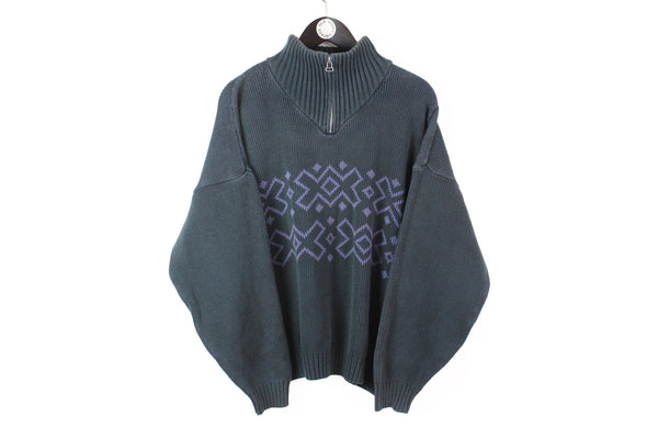 Vintage Adidas Adventure Sweater 1/4 Zip Medium gray purple 90s sport style pullover