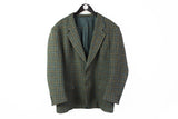 Vintage Harris Tweed Blazer XLarge plaid green 2 buttons 90s authentic wool jacket