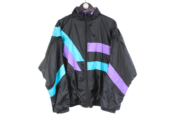 Vintage Track Jacket Medium black 90s retro sport windbreaker light wear jacket 90s