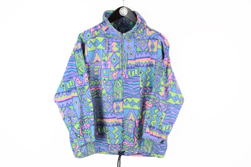 Vintage Fleece Half Zip Women's Small / Medium multicolor crazy pattern 90s sweater 