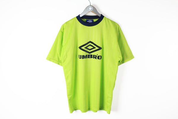 Vintage Umbro T-Shirt Large neon green big logo 90s UK style top