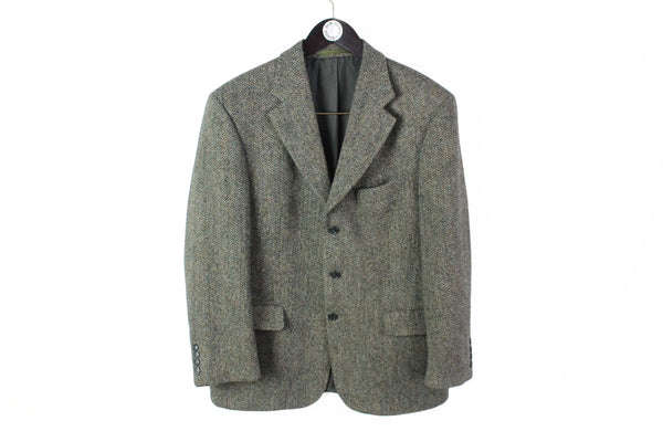 Vintage Harris Tweed Blazer Large gray 90s 3 buttons wool jacket