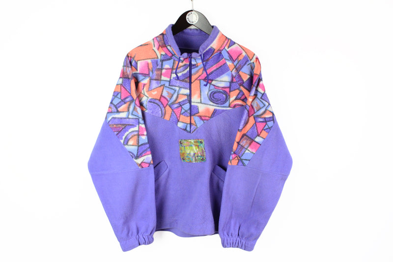 Vintage Fleece Half Zip Medium purple 90s sport ski style crazy abstract pattern