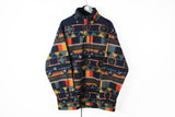  Vintage Fleece 1/4 Zip Large multicolor abstract pattern 90s sport jumper ski style