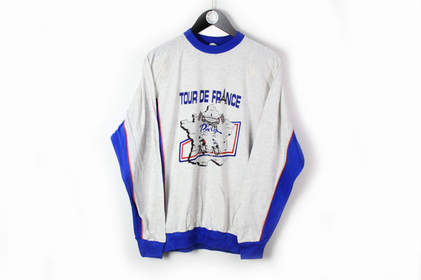 Vintage Tour De France Sweatshirt Large gray Paris 90s sport retro style jumper Bicycle jumper