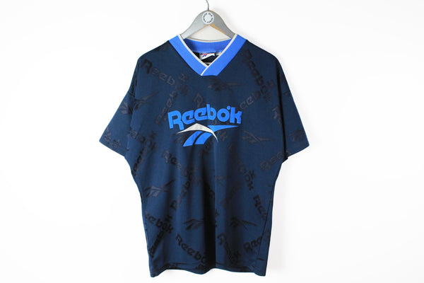Vintage Reebok T-Shirt Large big logo blue 90s monogram tee