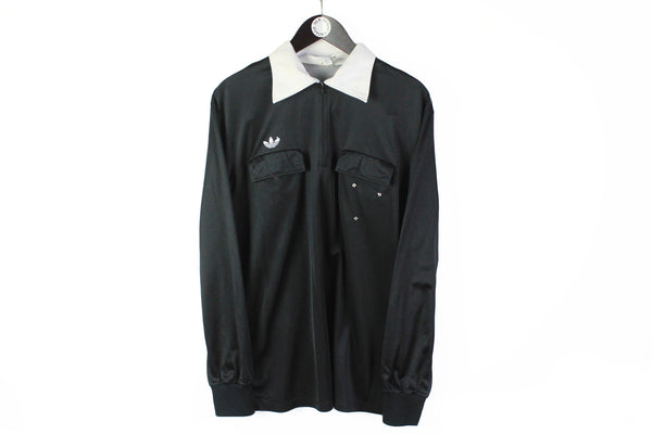 Vintage Adidas Long Sleeve T-Shirt Large / XLarge black jersey sport style 70s 80s 1/4 zip collared sweatshirt polyester