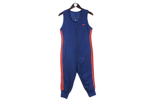 Vintage Adidas Jumpsuit Small navy blue zip overalls 80s retro West Germany leotard maillot tights tricot knickers