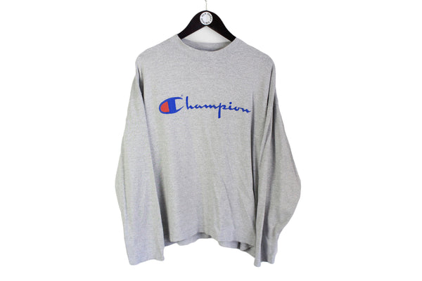 Vintage Champion Long Sleeve T-Shirt Large / XLarge cotton gray big logo 90's sweatshirt