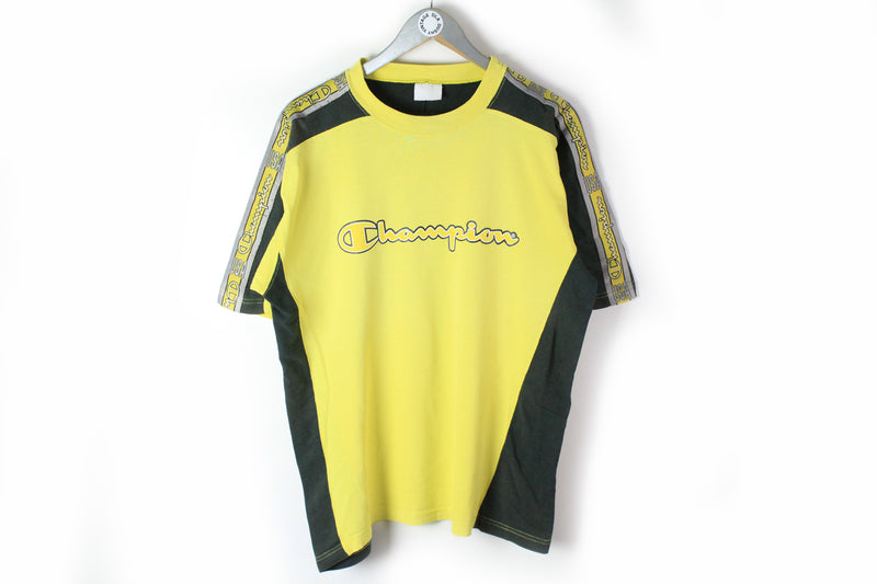 Vintage Champion T-Shirt Medium / Large yellow black big logo 90s tee
