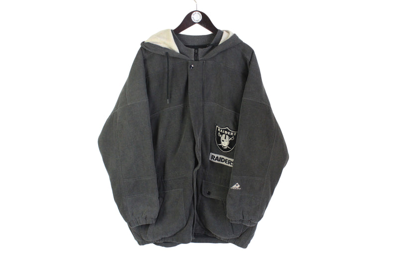 Vintage Raiders Los Angeles Hoodie Jacket XLarge gray 90's full zip hooded jumper football NFL 