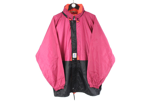 Vintage K-Way Jacket XXLarge pink black 90s retro raincoat sport style windbreaker