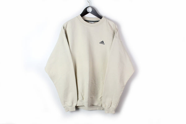 Vintage Adidas Sweatshirt Medium beige 90s sport retro style small logo jumper