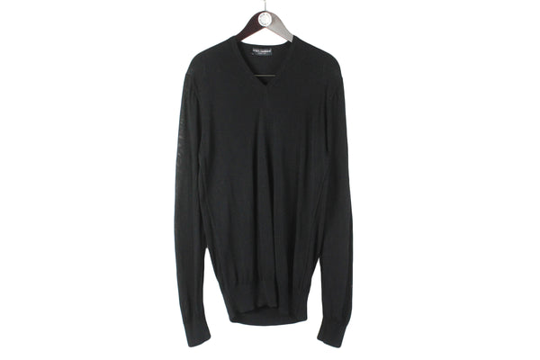 Vintage Dolce & Gabbana Sweater XLarge v-neck pullover black luxury authentic jumper