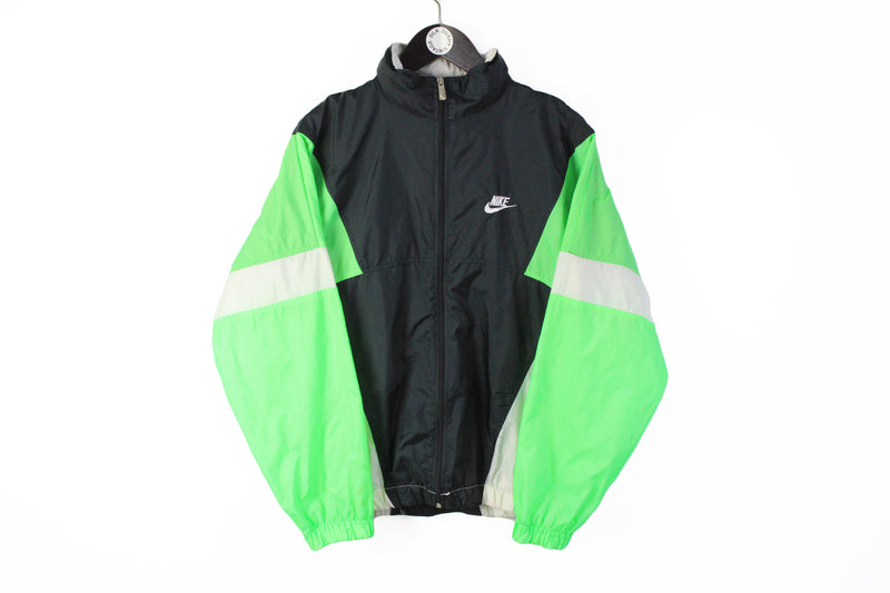 Vintage Nike Track Jacket Medium black green 90s windbreaker 