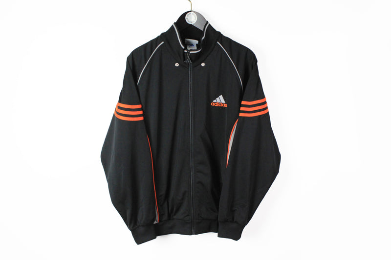 Vintage Adidas Track Jacket Medium black orange big logo 90s sport retro style Germany windbraeker