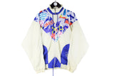 Vintage Adidas Track Jacket Women's Large white abstract pattern 90s retro crazy windbreaker