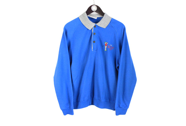 Vintage Hugo Boss Collared Sweatshirt Medium / Large blue International Golf 90's retro style sport jumper