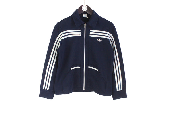 Vintage Adidas Track Jacket Women's Small / Medium navy blue white stripes 70s cotton rare athletic 