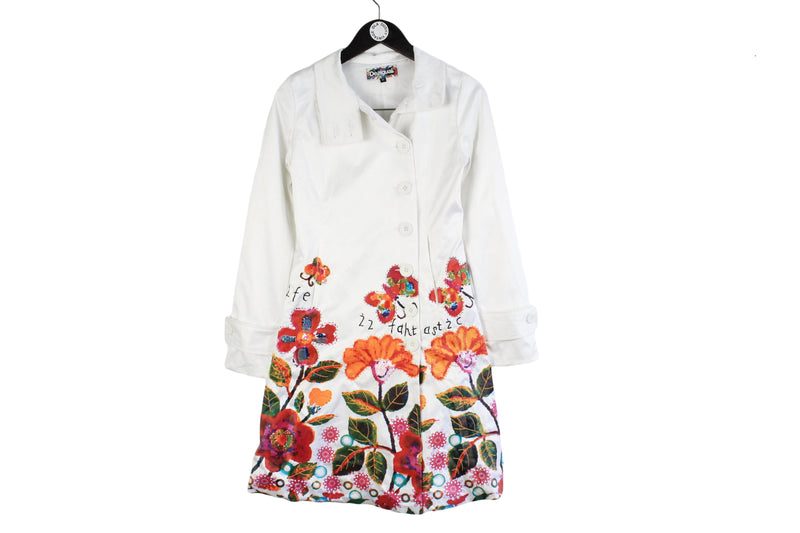 Desigual Trench Women's white bright flower pattern coat autumn style luxury multicolor jacket classic authentic clothing