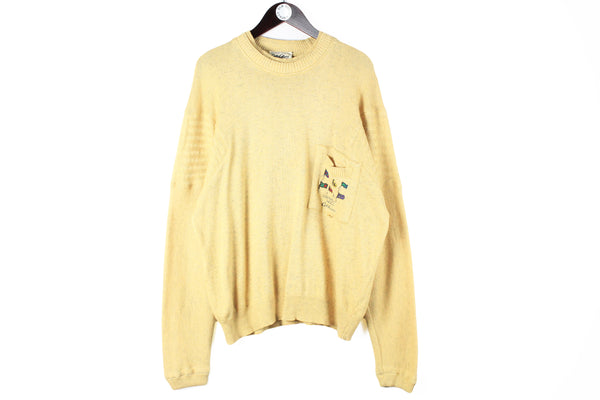 Vintage Carlo Colucci Sweater XLarge yellow crewneck wool 90s made in West Germany classic jumper